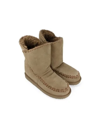 Ghete de piele intoarsa, cu captuseala de blana shearling sintetica, Maro