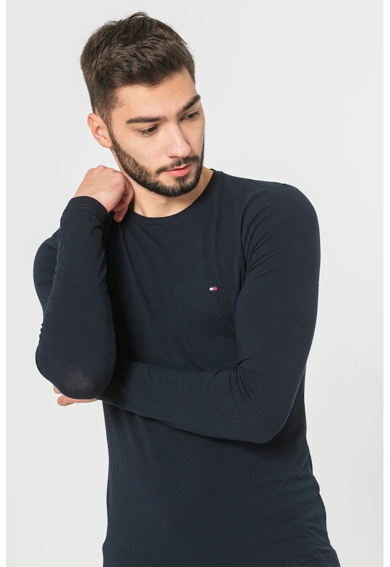 Bluza slim fit amestec de bumbac organic, Rosu/Alb/Bleumarin