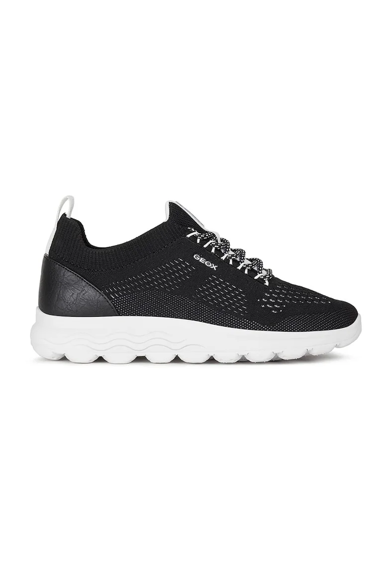 Pantofi sport din plasa tricotata cu detaliu de piele, Negru stins