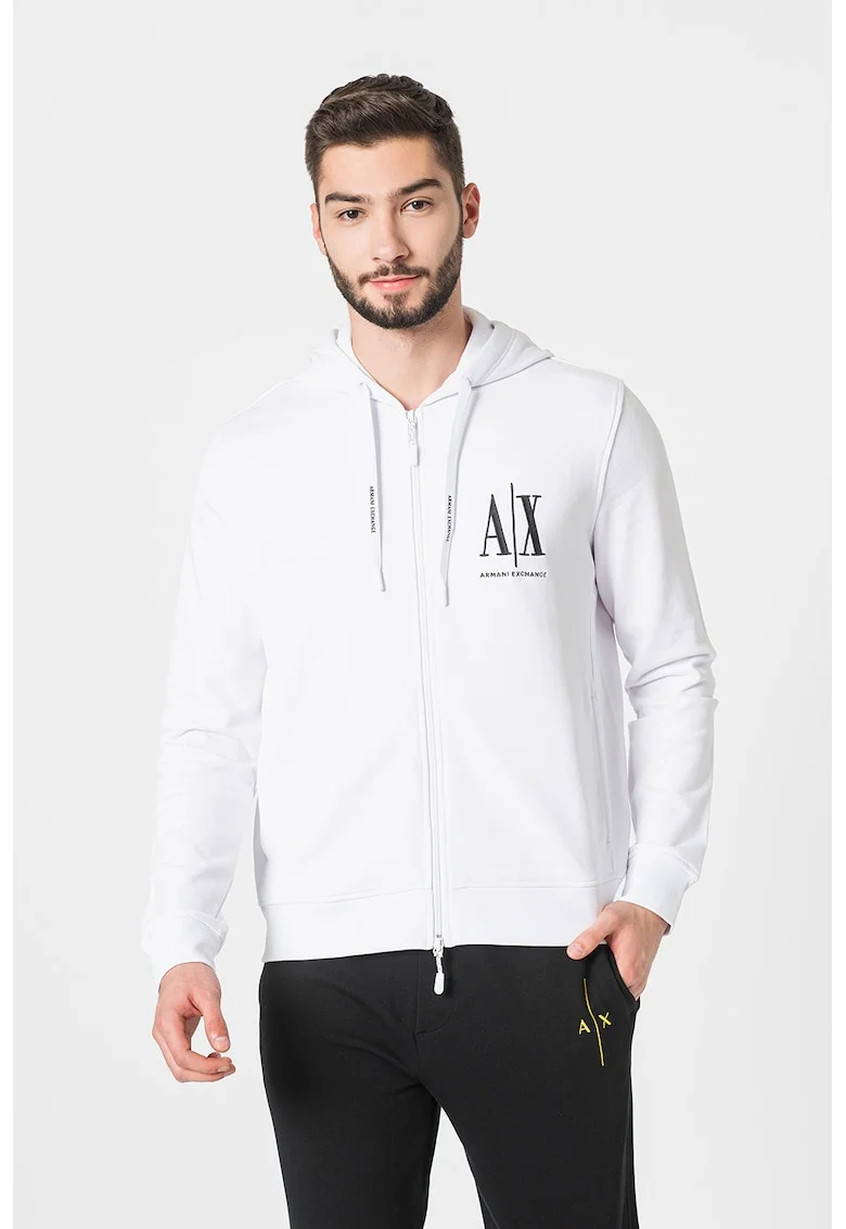 Hanorac din amestec de bumbac cu logo brodat, Alb optic
