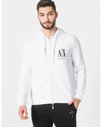 Hanorac din amestec de bumbac cu logo brodat, Alb optic