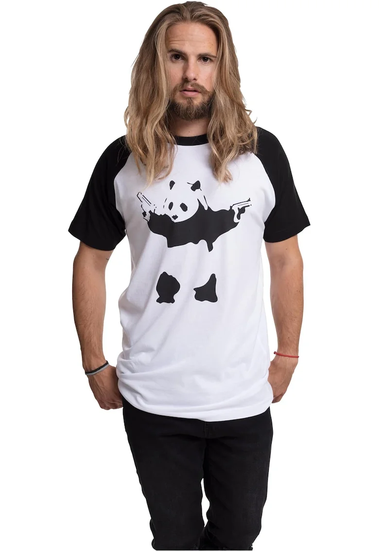 Tricou cu imprimeu Panda, Alb/Negru