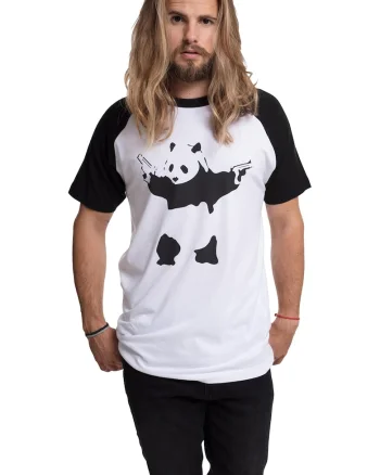 Tricou cu imprimeu Panda, Alb/Negru