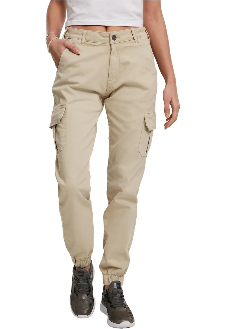 Pantaloni cargo cu talie medie, Bej deschis