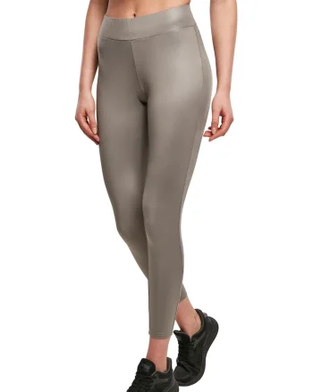 Colanti crop cu talie inalta si aspect lucios, Gri