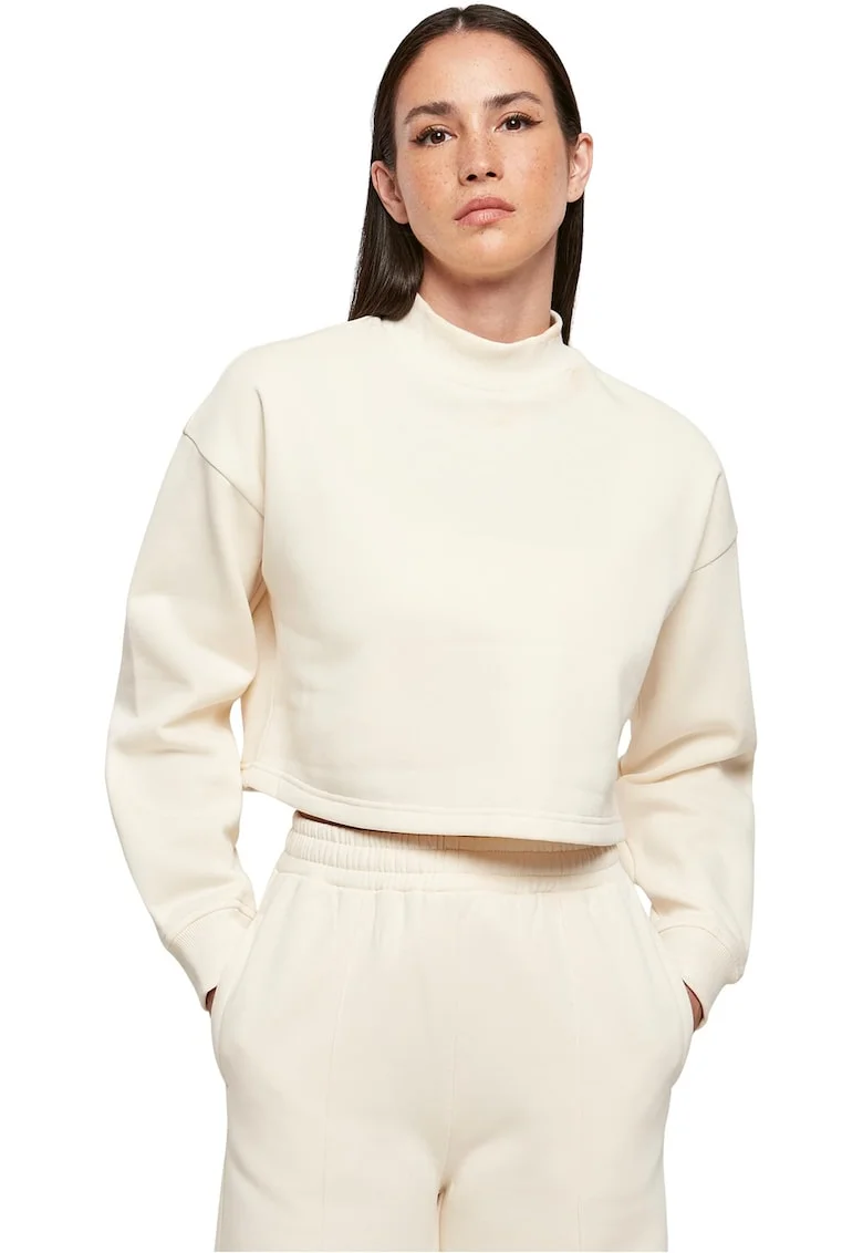Bluza sport crop uni, Alb fildes