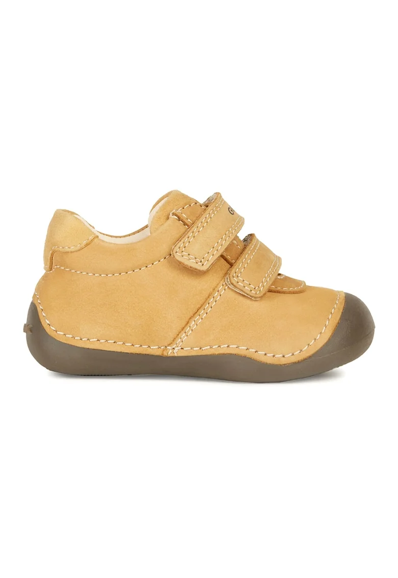 Pantofi de piele nabuc si piele intoarsa cu velcro, Galben sofran