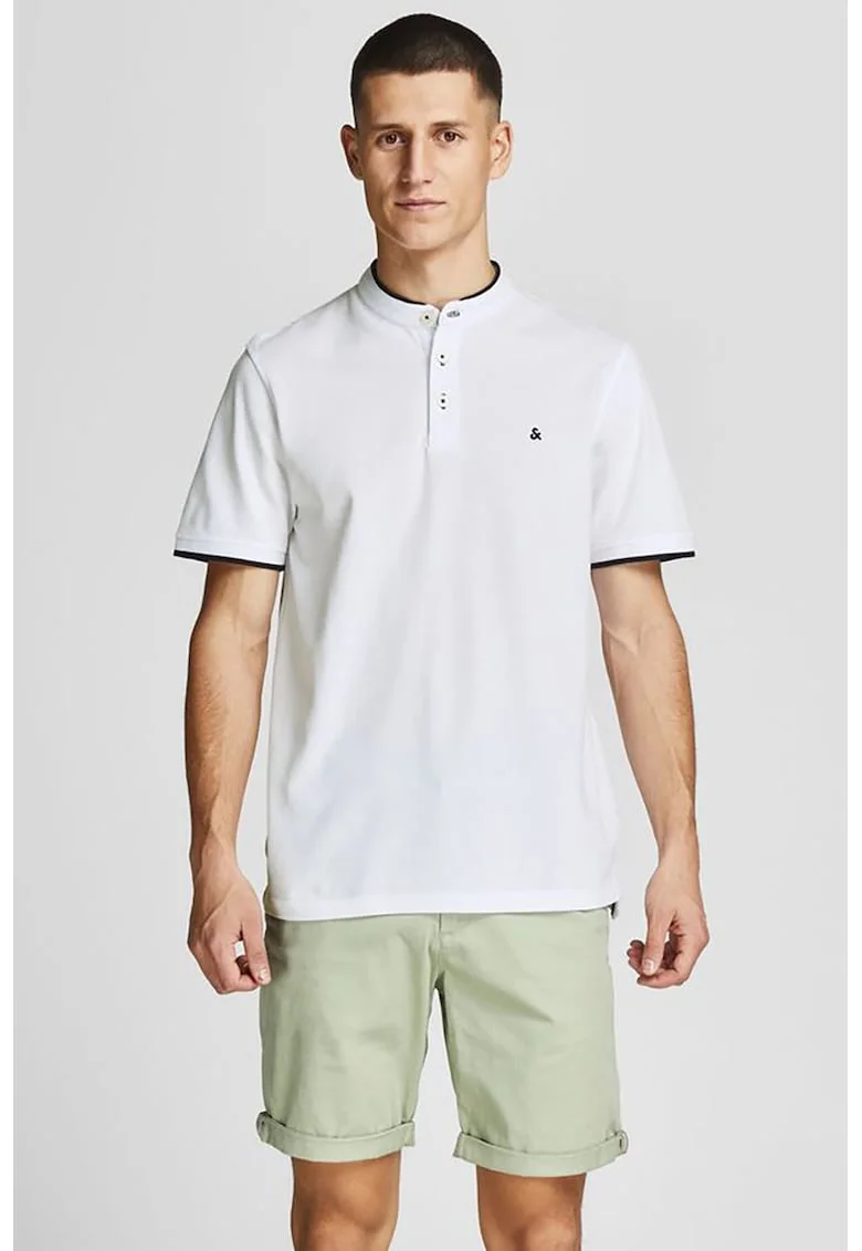 Tricou din bumbac organic cu fenta cu nasturi Paulos, Alb