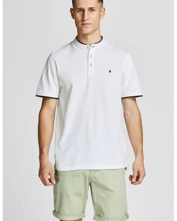 Tricou din bumbac organic cu fenta cu nasturi Paulos, Alb