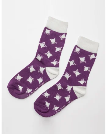 Sosete lungi unisex cu imprimeu logo, Alb/Violet