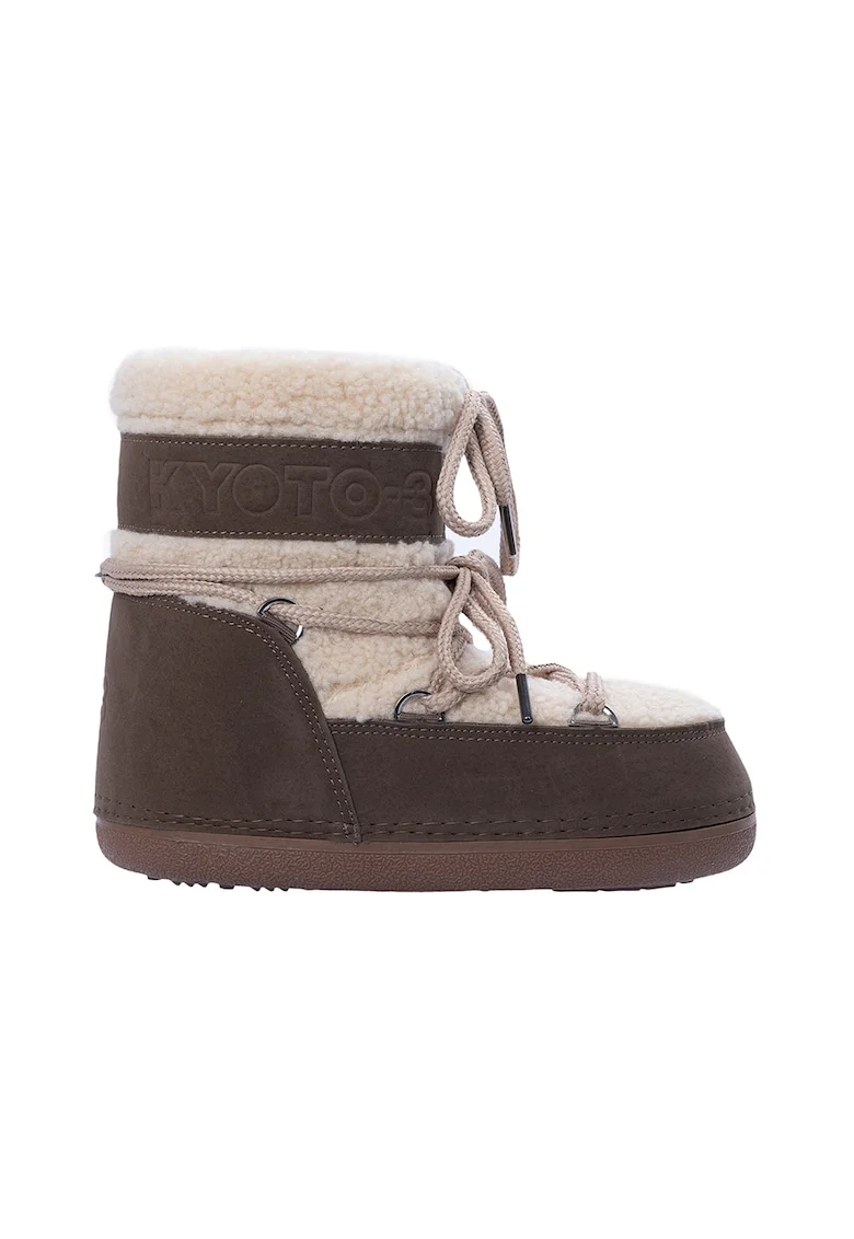 Ghete tip apreschiuri cu detalii din blana shearling sintetica, Maro/Bej