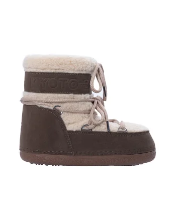 Ghete tip apreschiuri cu detalii din blana shearling sintetica, Maro/Bej