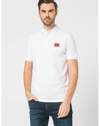 Tricou polo slim fit Dereso, Alb optic