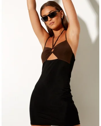 Rochie cambrata cu model in doua tonuri Isma, Negru