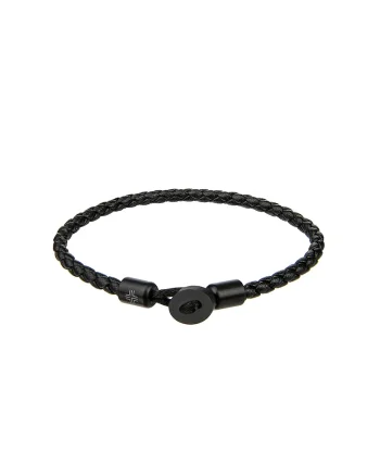 Bratara de piele cu model impletit, Alb/Negru