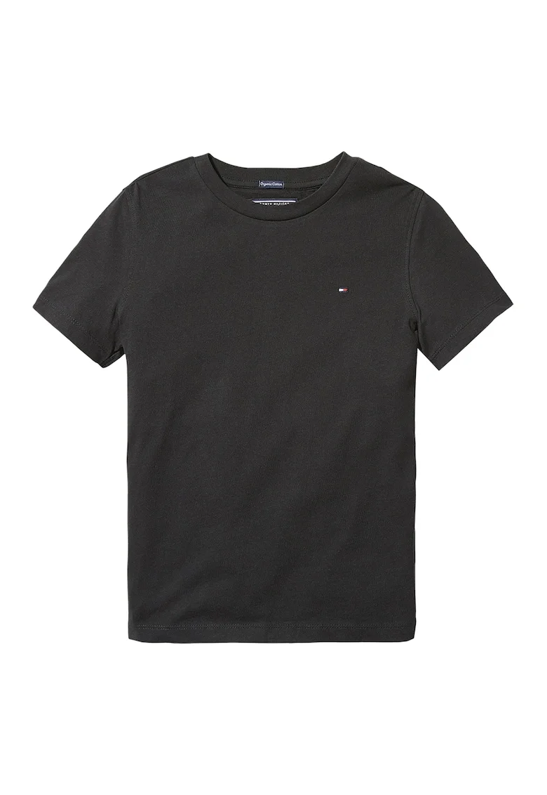 Tricou din bumbac organic cu decolteu la baza gatului, Negru