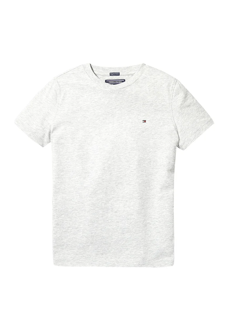 Tricou din bumbac organic cu decolteu la baza gatului, Gri deschis melange