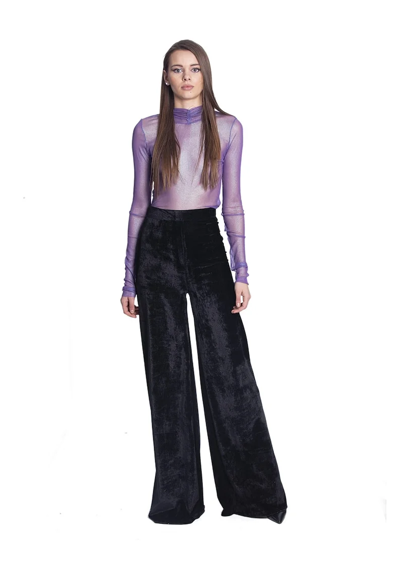 Pantaloni evazati de catifea, Negru