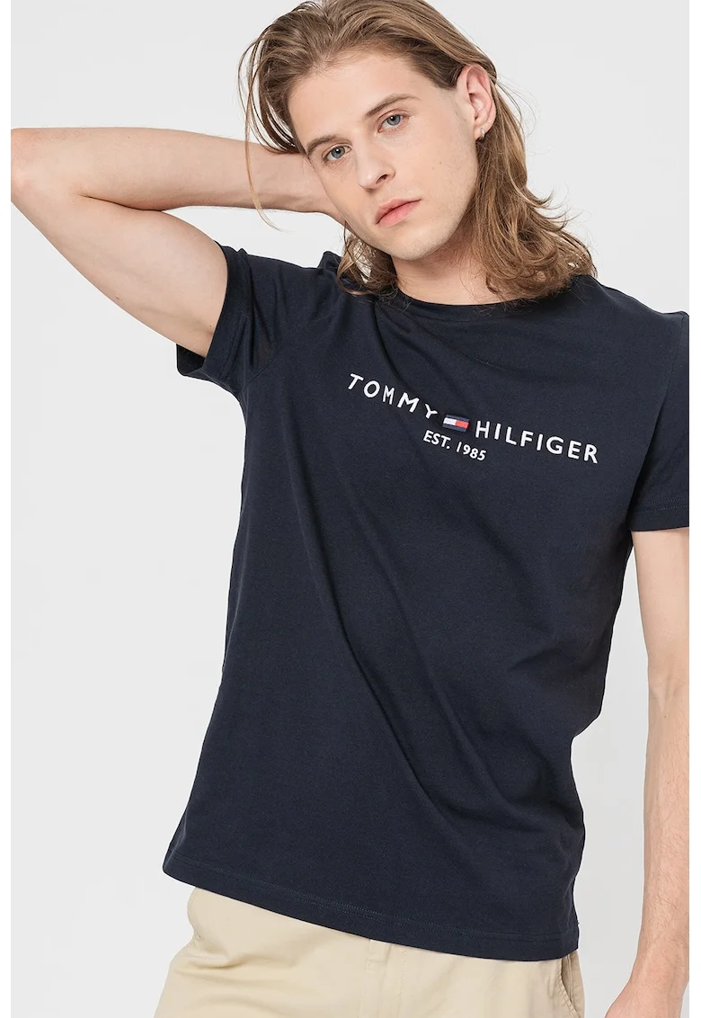 Tricou de bumbac organic cu logo brodat, Albastru ultramarin