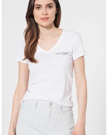 Tricou slim fit cu decolteu in V, Alb optic