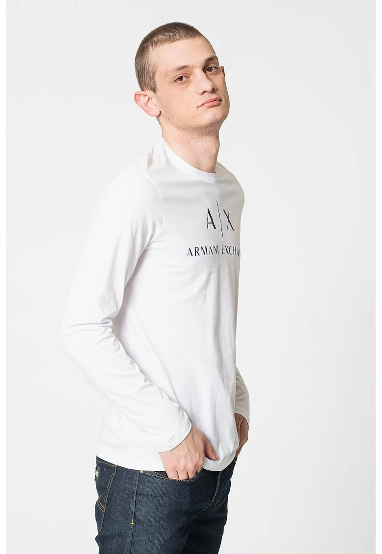 Bluza slim fit de bumbac, Alb optic