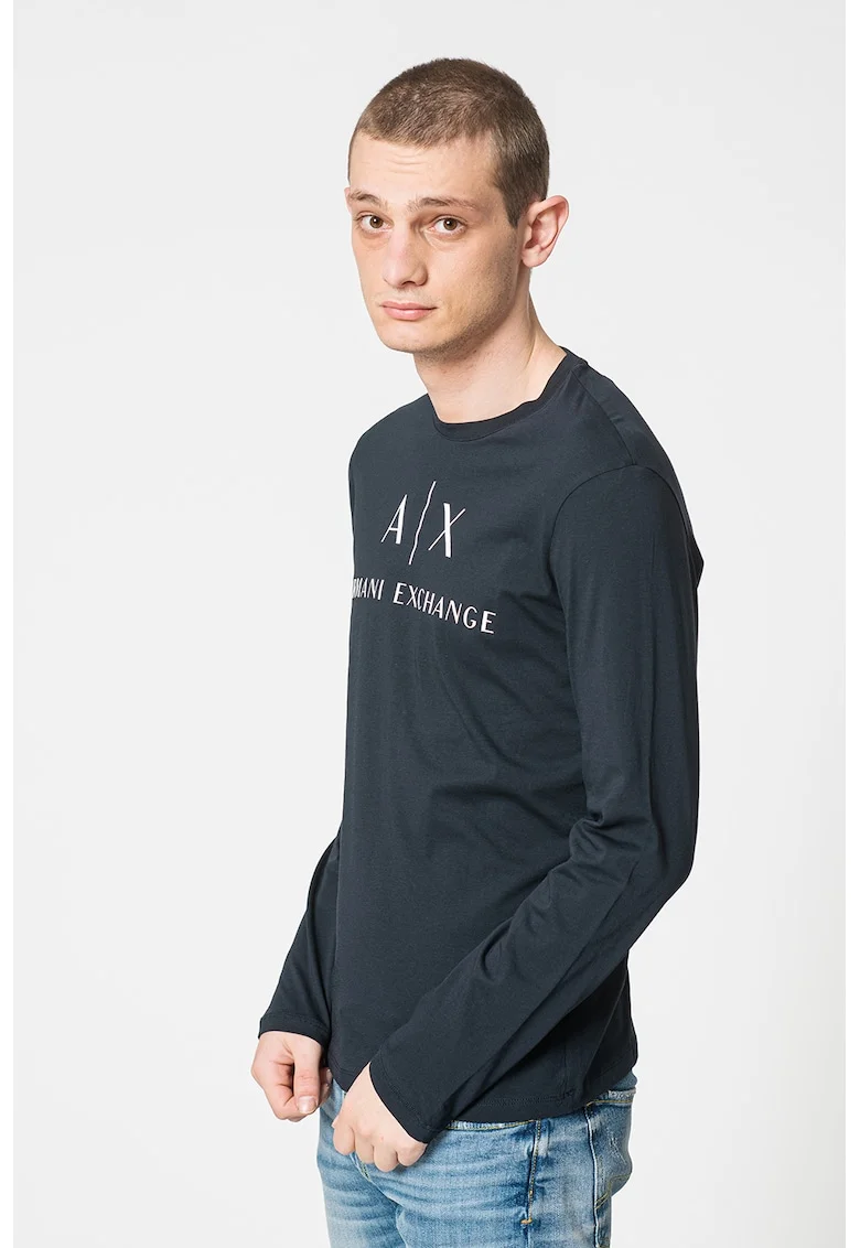 Bluza slim fit de bumbac, Alb/Bleumarin