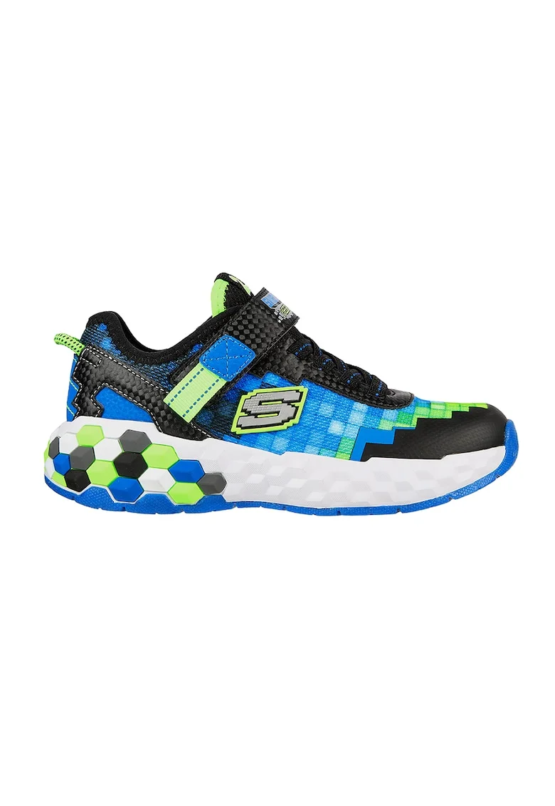 Pantofi sport de piele ecologica si material textil Mega Craft 2.0, Negru/Verde lime/Albastru
