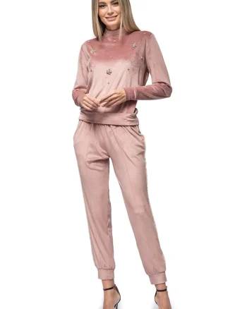 Pantaloni sport catifelati Elvira, Roz pastel