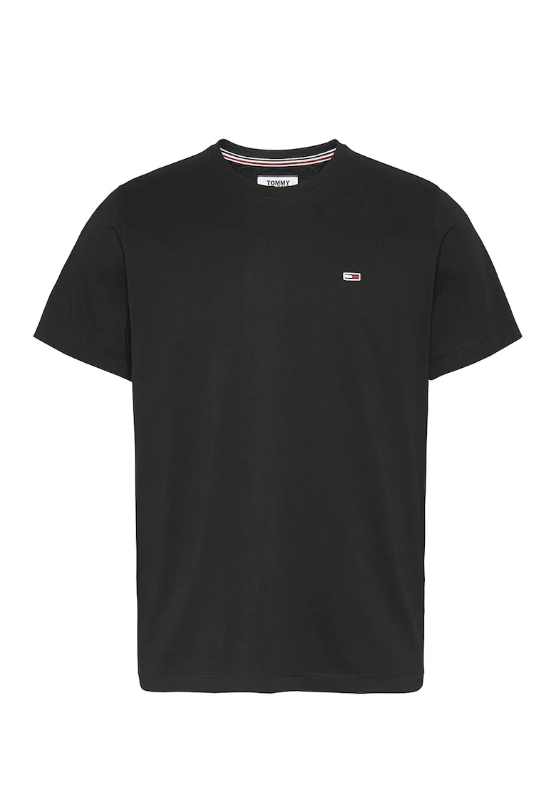 Tricou de bumbac organic cu decolteu la baza gatului, Negru