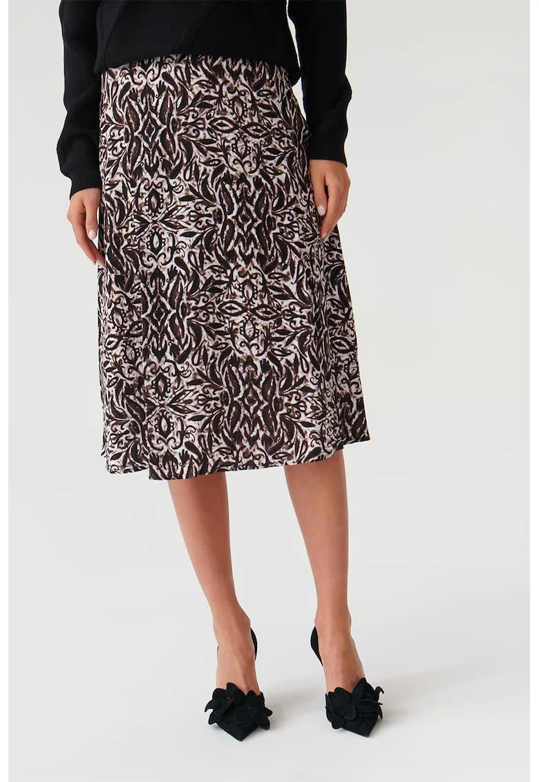 Fusta midi cu model, Alb/Negru
