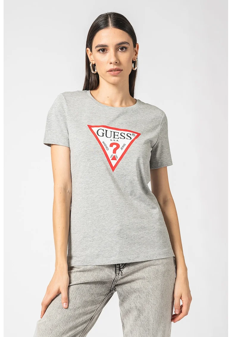 Tricou din bumbac cu imprimeu logo, Gri melange