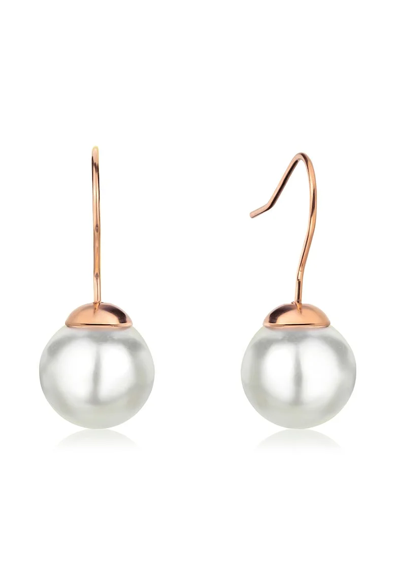 Cercei drop decorati cu perle shell, Alb/Auriu