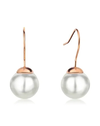 Cercei drop decorati cu perle shell, Alb/Auriu