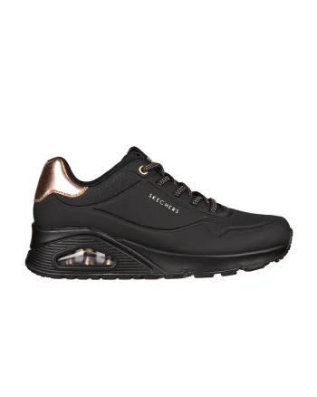 Pantofi sport de piele ecologica Uno Shimmer Away, Negru/Auriu rose