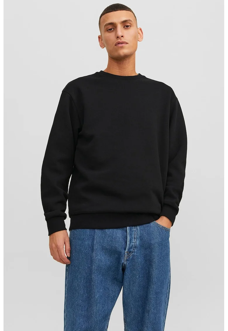 Bluza de trening cu decolteu la baza gatului si model uni, Negru