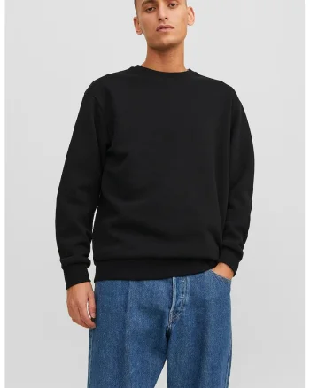 Bluza de trening cu decolteu la baza gatului si model uni, Negru