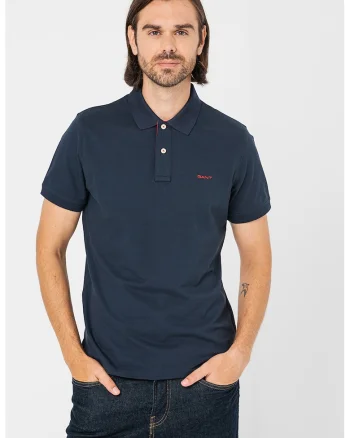 Tricou polo din amestec de bumbac, Rosu/Bleumarin