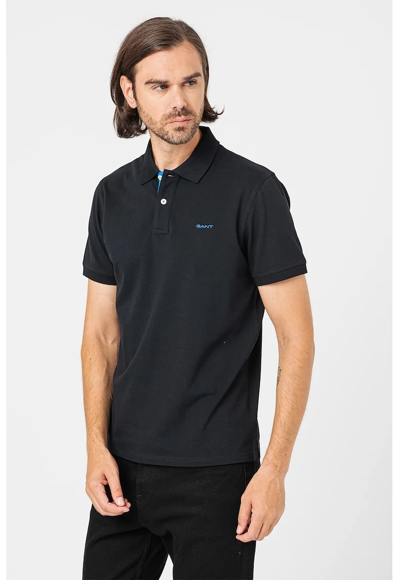 Tricou polo din amestec de bumbac, Negru/Albastru royal