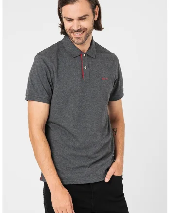 Tricou polo din amestec de bumbac, Rosu/Gri inchis melange