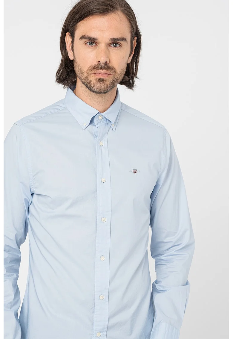 Camasa slim-fit cu guler fixat cu nasturi, Albastru deschis