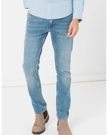 Blugi slim fit cu talie medie, Albastru deschis