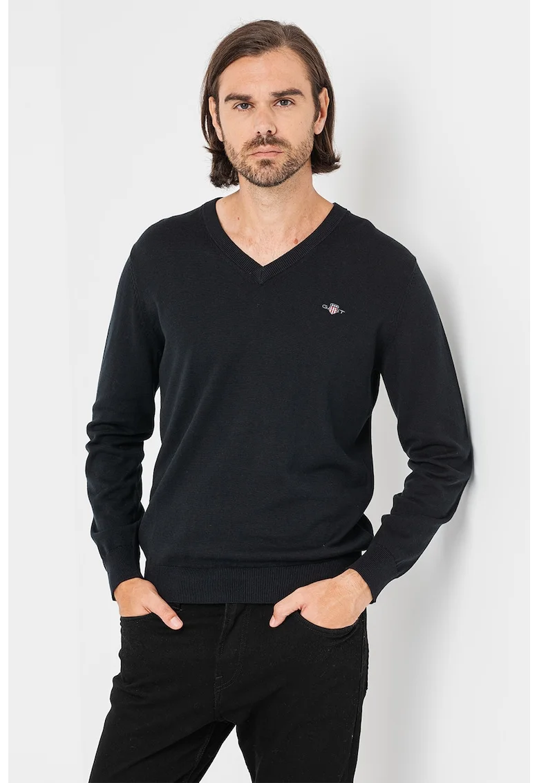 Pulover cu decolteu in V Classic, Negru