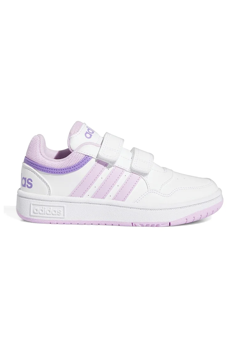Pantofi sport de piele ecologica cu velcro Hoops 3.0, Alb/Lila