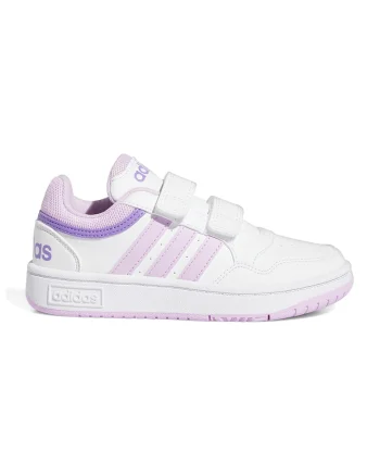 Pantofi sport de piele ecologica cu velcro Hoops 3.0, Alb/Lila