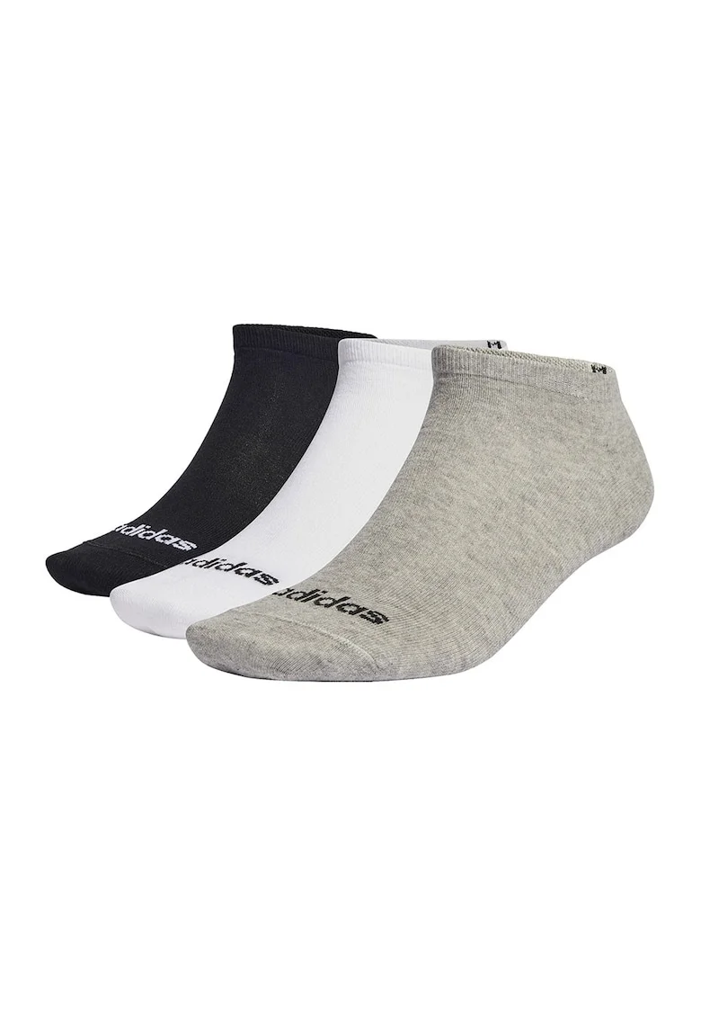 Set de sosete scurte pana la glezna unisex cu imprimeu logo - 3 perechi, Alb/Negru/Gri melange