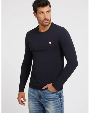 Bluza slim fit cu logo discret, Bleumarin