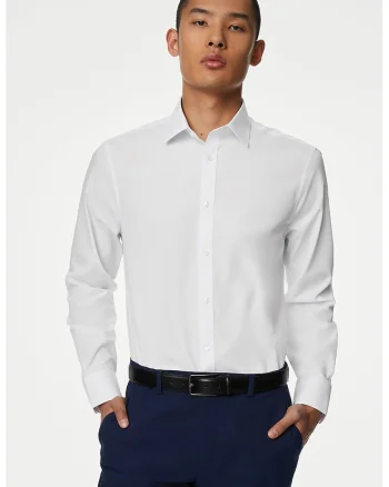 Camasa slim fit din amestec de bumbac, Alb optic