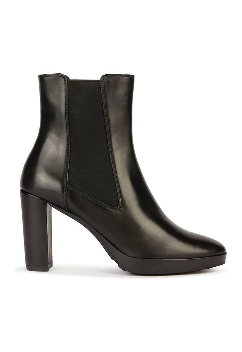 Botine din piele cu toc masiv, Negru