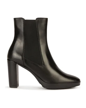 Botine din piele cu toc masiv, Negru