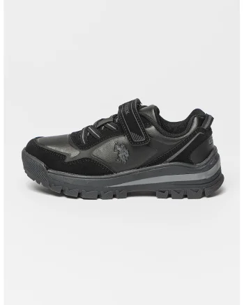 Pantofi sport din piele ecologica cu inchidere velcro, Negru